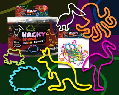 Pk12 Rubba Bandz Rubber Wacky Animals fea. Hedgehog and Octopus