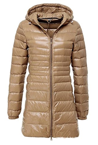 （ホンタ)HONTA　レデイース秋冬軽いと薄いダウンジャケット、無地　長袖　高品質フェザーのやわらか素材フード付きコート、暖かいロングコート、プラスサイズ