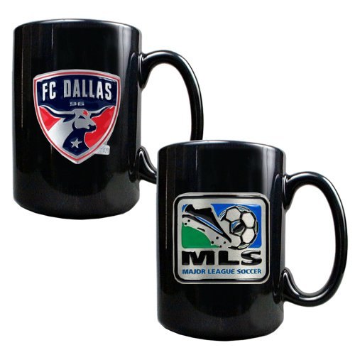 Sports MLS DALLAS FC DALLAS 2pc Black Ceramic Mug Set - Primary Team Logo & MLS Logo/Black Ceramic