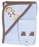 Baby Gear Velour Hooded Towel & Mitt Set – Boys Monkey – colors as shown, one size