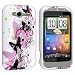 TPU Rubber Skin Case for HTC Wildfire S, White / Black and Pink Butterflies