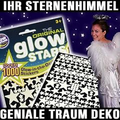 1000 UV aktive Leuchtsterne & mehr, selbstklebend, Sternen Himmel ,Sternenzelt Sticker, Deko Aufkleber f�r eigene Galaxien an Wand und Decke, Himmelszelt Deko, Sterndeko, einschlafen unter dem Sternenzelt, Nachthimmel zum selber gestalten, immer wieder aufladbare Dekosticker verschiedene Formen, kleine und gr��ere Sterne, nachtleuchtend, bei Schwarzlicht nonstop leuchtend, beliebig erweiterbar, eigene Sternzeichen bauen, den Weltraum in die Wohnung holen, wundersch�ne Schlafzimmer Deko, l�dt sich bei Tages oder Kunstlicht auf und strahlt dann bei Dunkelheit nach, inklusive Sternkarte, Einschlafhilfe, Geschenke Hit, Raumdeko, Leuchtdeko, Leucht Sterne, Wandaufkleber, selbstklebend, keine Klebepads notwendig, tags�ber auf weissem Untergrund fast unsichtbar - hier - 1000 St�ck Packung Sterne und mehr Objekte