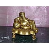 Anniversary Gift- Ganesha Seated on a Lotus Base Brass Statue From India 4 Inch Free Shipping