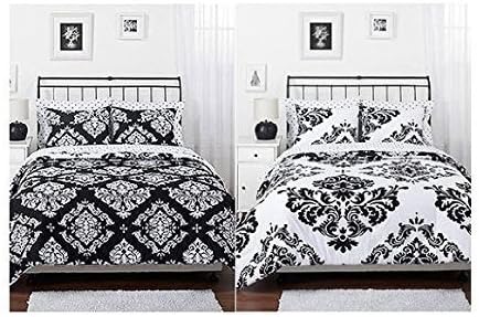 Black White Damask Reversible Girls Teens Twin Comforter Set