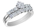 Diamond Engagement Ring and Wedding Band Set 1 Carat (ctw) in 14K White Gold (CERTIFIED)
