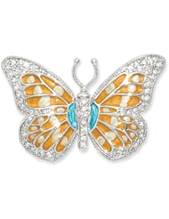 Rhodium-plated CZ Enameled Butterfly Pin