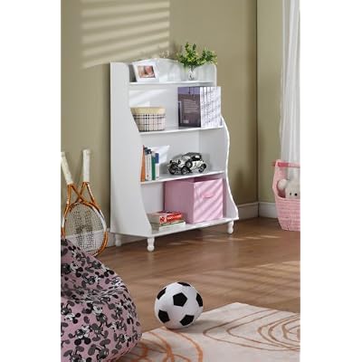 White Wood Finish 3 Tier Tall Bookcase