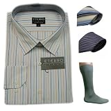 Mens Eterno Italy long sleeve dress shirt, 2 ties and socks set. Neck Size: 19 - Very high quality 4 pieces set featuring a full button up dress shirt with impeccable style and cutting, 2 matching ties and a pair of socks. Great designer set to wear for work or various formal occasions.