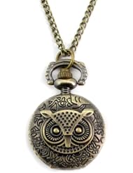 Youyoupifa Wholesale 5pcs/lot Bronze Owl Pattern Case Quartz Pocket Watch