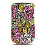 SPARKLING GREEN YELLOW PINK MULTI HAWAIIAN FLOWER FULL DIAMOND RHINESTONE SNAP ON HARD SKIN COVER CASE FOR BLACKBERRY CURVE 8520 8530