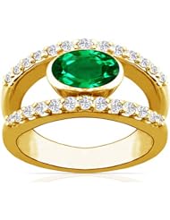 18K Yellow Gold Oval Cut Emerald Ring With Sidestones