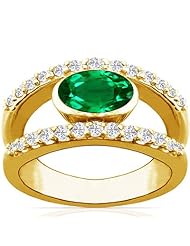18K Yellow Gold Oval Cut Emerald Ring With Sidestones