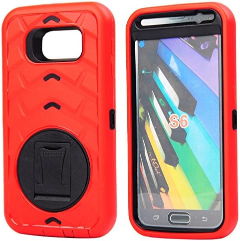 S6 Case, Galaxy S6 Case, Aitech Ultra Shock&drop-proof Amy-grade Protective Hard Defender Case and Three Layer Hard Shell Cover Holster with 360 Degree Rotating Ring Bracket Protective Case for Samsung Galaxy S6-- TPU Rubber Case with Stand & Clip for Samsung Galaxy S6 (Red)