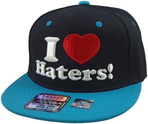 NEW FLAT BILL HAT SNAPBACK HIP HOP CAP I Love Haters 3D Many Colors Available <Shade: Black/Aqua>