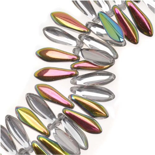 Czech Pressed Glass 5 x 16mm Dagger Beads - Crystal Vitrail (25)