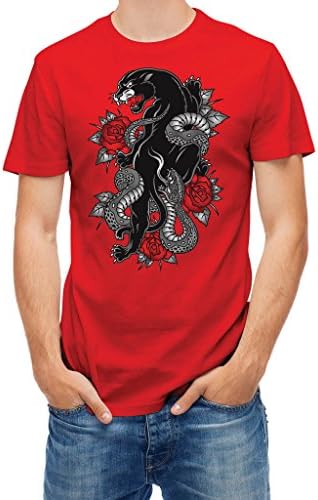 Tshirt Panther snake roses tattoo style Red M