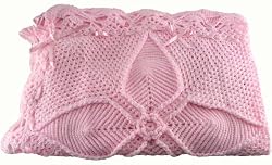 Handmade Baby Blanket - Knitted Flower in Bright Rose (Large)