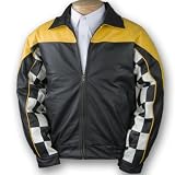 Leather Checkered Flag Racing Jacket - Yellow