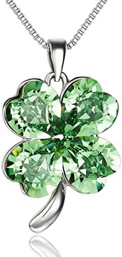Neoglory Made with Swarovski Elements Crystal Lucky Four Leaf Clover Pendant Necklace 18" (Green)