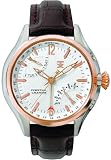 Tx T3c321 Multifunctional Perpetual Calendar Dark Brown Leather Strap Watch With 18k Rose Gold On White Dial