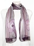 Chiffon Purple Floral/Strip Print - Silk Long Scarf 21x66