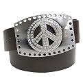 Boston Traveler Rhinestone Peace Option Buckle Belt Brown