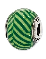 Sterling Silver Reflections Italian Green Stripes with Glitter Glass Bead