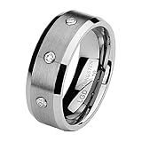 8mm 3 Three Stone Diamond Bezel Men's Cobalt Free Tungsten Carbide Comfort-fit Wedding Band Ring (0.09 CTW., G-H, SI1-SI2)