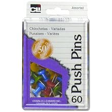 Charles Leonard Pins - Push - Reusable Box - Assorted Colors - 60/Box, 79060