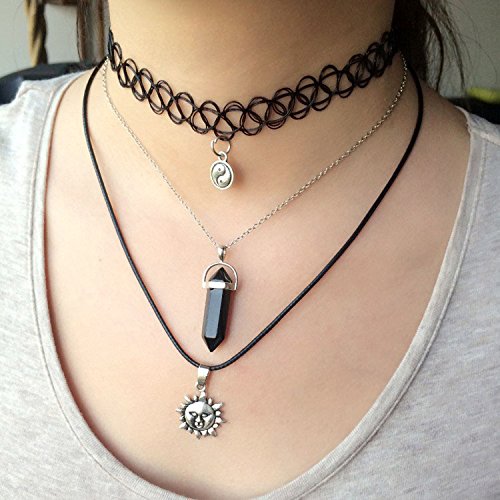 Zhenhui Multi Layers Tattoo Choker Necklace 3pcs Set Vintage Stretch Quarz Necklace Elastic Henna Gothic Punk Elastic Women Jewelry Set