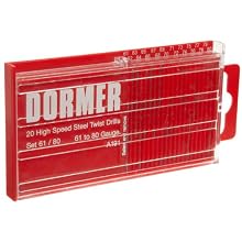 Dormer A191 High Speed Steel Jobber Length Drill Bit Set with Plastic Case, Black Oxide Finish, 118 Degree Conventional Point, Wire Size, 20 piece, #80 to #61