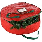 Elf Stor Red Holiday Christmas Wreath Storage Bag for 24-Inch Wreaths