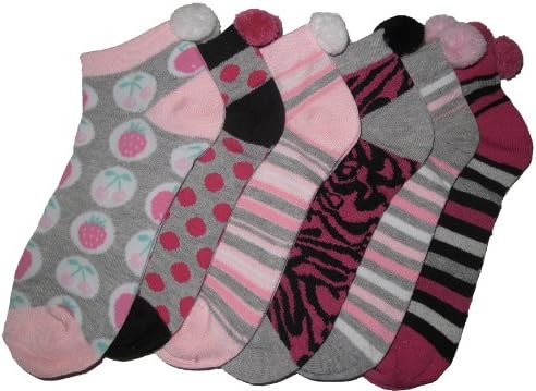 Cotton Pom Pom Socks, 6 Pack Ankle Length, 6 Pack, Size 9-11