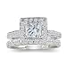 1 1/2ct Princess Cut Pave Diamond Bridal Set in 14k White Gold ( Sizes 4-9)