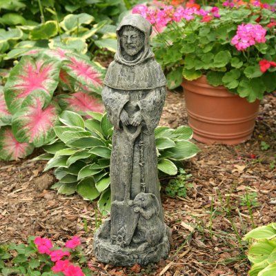 Craft-Tex/Ladybug St. Fiacre and Rabbit Statue, Wrought Iron