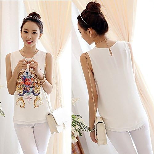 New Korean Fashion Women Summer New Floral Chiffon Sleeveless Loose Vest Tops (S)