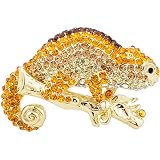 Topaz Golden Chameleon Reptile Austrian Rhinestone Animal Crystal Pin Brooch & Necklace Pendant