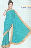 Ocean Bluish green with embroidered pallu Indian wedding sari fabric bellydance dress