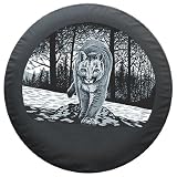 27″ Mountain Lion Spare Tire Cover – Boomerang Wildlife Series – Premium Quality Soft Cover made with Haartz® Black Denim Vinyl