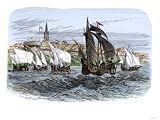 Cartier's Ships Leaving St. Malo, France, to Sail for North America, c.1530 Giclee Poster... by Art.com
