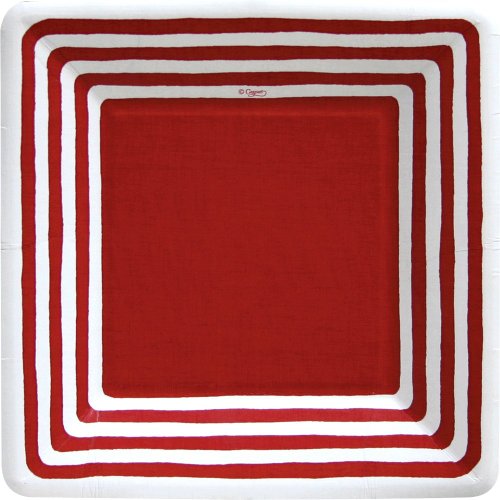 Entertaining with Caspari Stripe Border Paper Salad/Dessert Plates, Red, Pack of 8