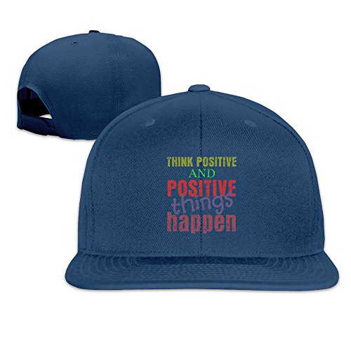 Runy Custom Think Positive AND Positive Things Happen Adjustable Baseball Hat & Cap Navy