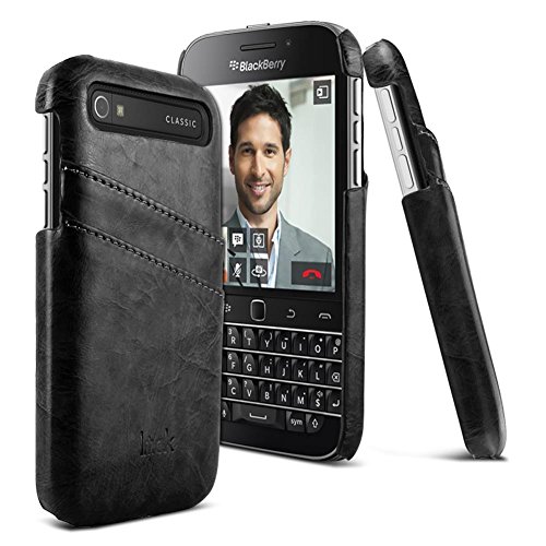BlackBerry Classic Case , Leevin(TM) Soft Corrected Grain Leather Case [Wallet Style] [2 Card Slots], Leather Case Back Shield Cover for Blackberry Classic Q20 (Card Slots Shield Black)