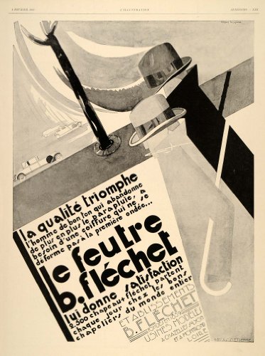 1929 Ad French Art Deco Hats Flechet Fedora Felt Mens - Original Print Ad