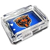 Favor Chicago Bears Glass Ashtray - Dimensions 3 Inch x 4 Inch - Simulated Black Velvet Botton