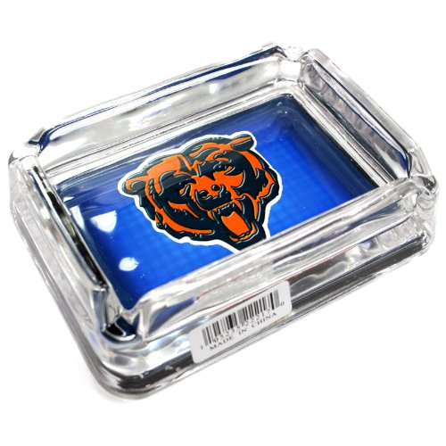 Detail image Chicago Bears Glass Ashtray - Dimensions 3 Inch x 4 Inch - Simulated Black Velvet Botton