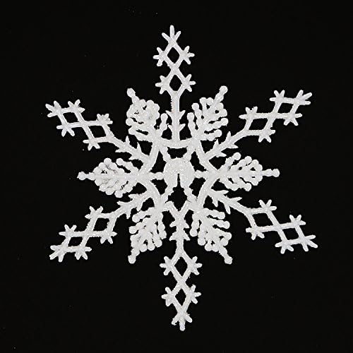 12 Piece Large 6.5" White Glitter Snowflake Christmas Tree Ornaments (White)
