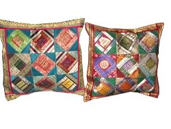 2 Dark cyan Hunter green Tribal India Vintage Sari Toss Pillow Cushion Covers