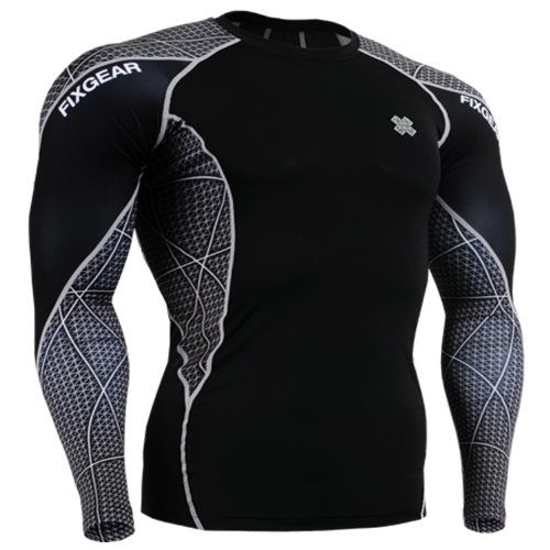 Fixgear Mens Womens Running Compression Shirt Long Sleeve Black XXL