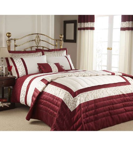 Catherine Lansfield Scroll Red & Cream Cushion Cover Match Duvet Cover Throw & Pillow Shams